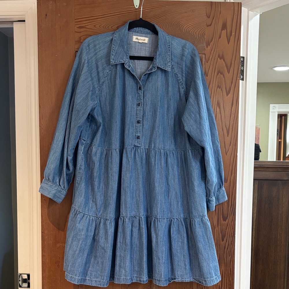 Madewell Denim Blue Long-Sleeve Tiered Shirt Dress